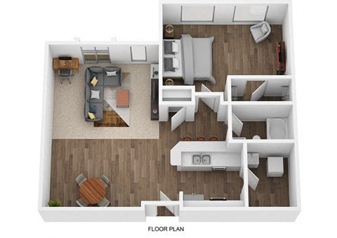Floor plan for 1 bed, 1 bath, 941 sqft
